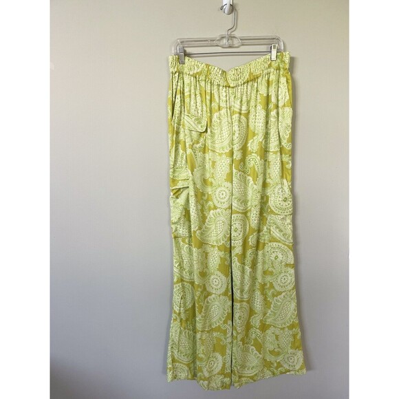 Urban Outfitters Pants Women Boho Sophie Cargo Green Paisley Wide Leg Sz XL New